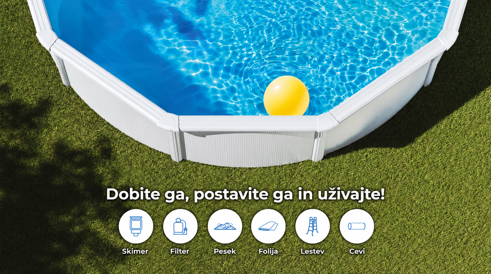 Tovarniška predstavitev bazena GRE s slovenskimi napisi