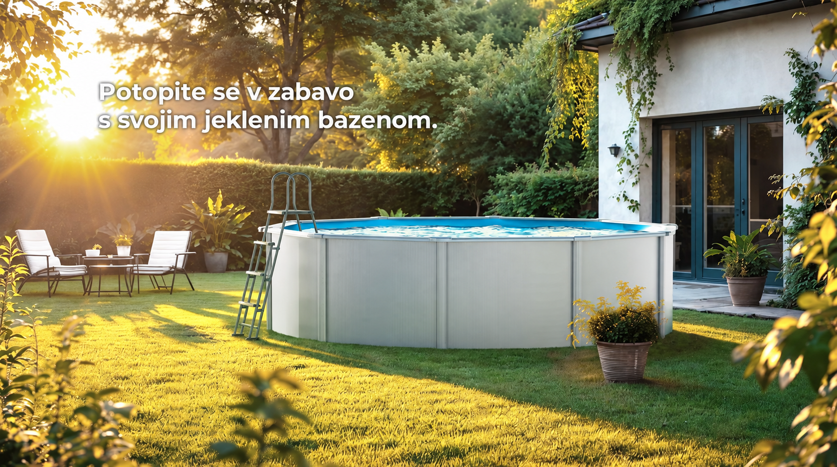 Tovarniška predstavitev bazena GRE s slovenskimi napisi