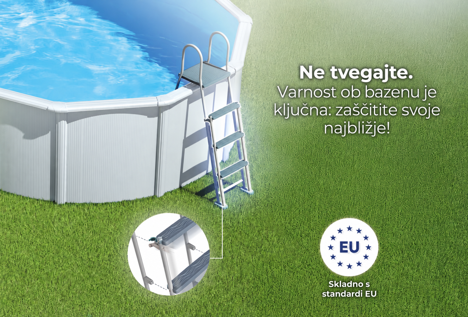 Tovarniška predstavitev bazena GRE s slovenskimi napisi